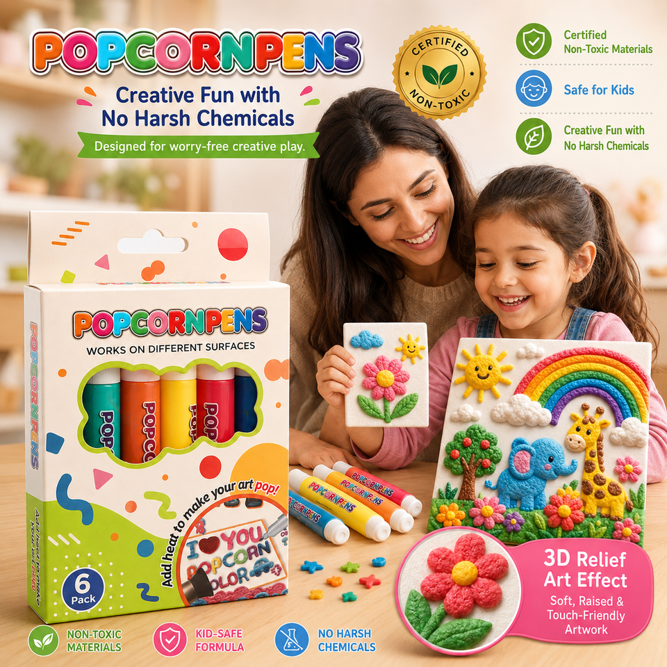 6Pcs Popcorn 3D Puffy Drawing Pens Heat Expand DIY Relief Art Markers ...