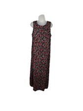 Vintage 90s Studio Ease Black Pink Floral Maxi Tank Dress Size 16
