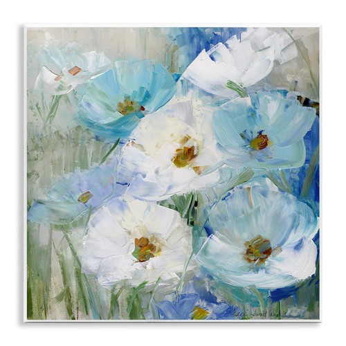 Blue Spring Poppies Wall Plaque Art Design by Sally Swatland, 12 x 12