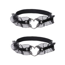 alisikee 2PCs Adjustable Heart Lace Thigh Garter, Elastic Leg One Size, Black