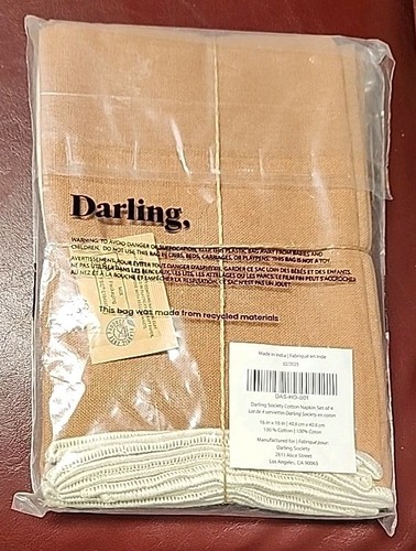 Set 4 tovaglioli Darling Society cotone 16x16" 100% cotone tortora/marrone bordo panna - Foto 3 di 5