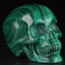 2.0" Malachite Carved Crystal Skull, Realistic, Crystal Healing