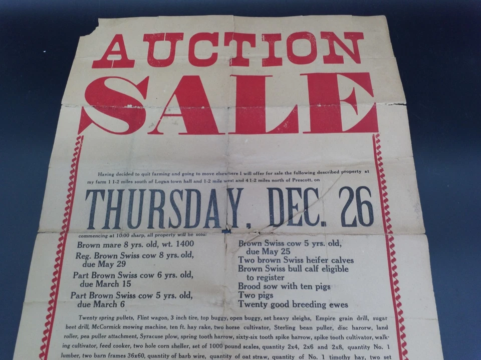 Antique Vintage Farm Auction Sale Advertising Poster - Изображение 2 из 4
