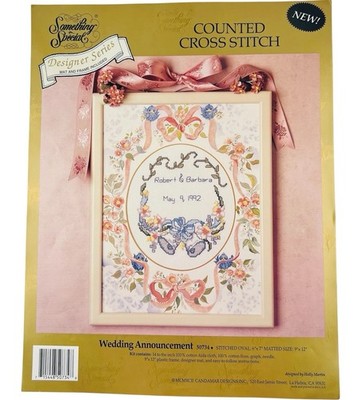 Vtg Counted Cross Stitch Wedding Announcement  '92 Multiple Sets Supplies *READ