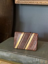 Vintage Wood Solid Brass Belt Buckle 1970s Style Diagonal Inlay