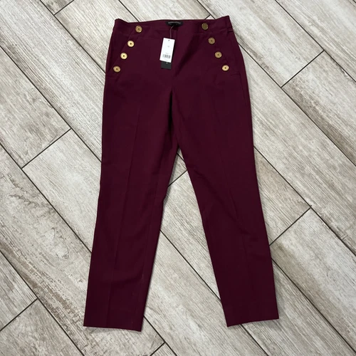 Banana Republic Sloan Pants Burgundy Purple Gold Buttons Straight Leg Women’s 6