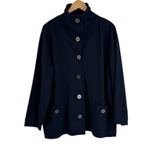 Talbots 2X Blue Knit Blazer Jacket Closet Staple   Pockets Button Up Career