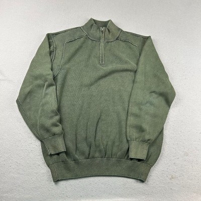 Cabelas Sweater Mens XL Regular Green Cotton 1/4 Zip Heavyweight Pullover