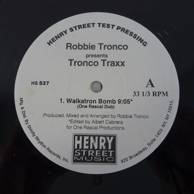 Robbie Tronco - Tronco Traxx USA 12'' Vinyl 1997 Henry Street Music VG+