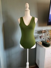 Olive Green V-Neck Double lined So Soft Women's Tank Bodysuit Small