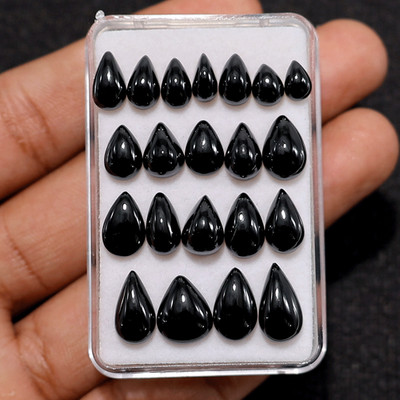 21 Stück Midnight Mirror Black Spinell Drops 6mm-12mm Polished Teardrop Caboc...