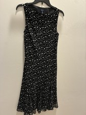 Chaps Black/White Polka Dot Fit & Flare Midi Dress 10 Round Neck Sleeveless