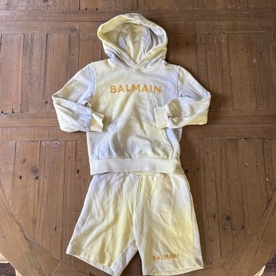 Balmain Ombré Logo Kids Hoodie And Shorts Set Size 6a Yellow Unisex Tie Dye