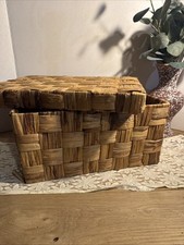 Vintage Water hyacinth wicker basket Rectangular 12x15.5 Cottage Farmhouse Boho