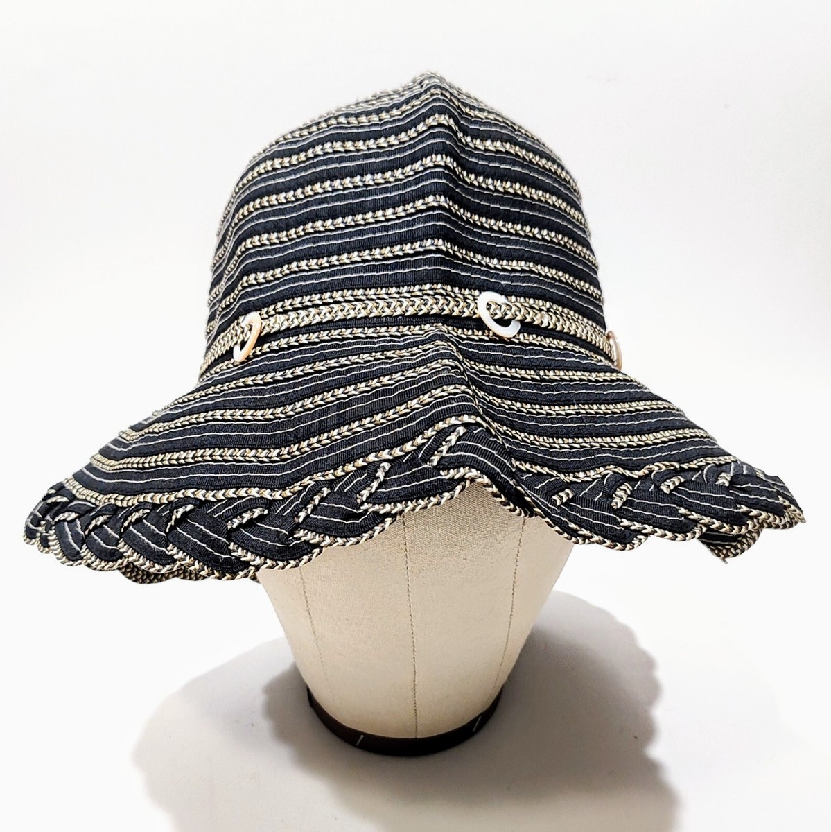 Gorgeous Classic Black White Striped Wide Brim Floppy Hat Women main image 3