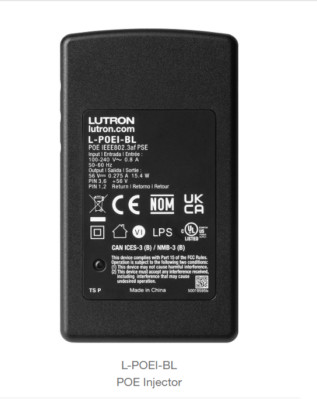 Lutron L-POEI-BL PoE Power Injector For RadioRa3 Processor - New - $85.99/Each