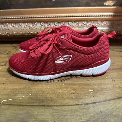 Skechers Flex Appeal RED White Memory Sneakers Women's Sz