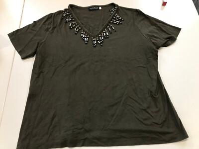 C&A SIXTH SENSE blouse shirt size L women's black with pearl neck #MuP