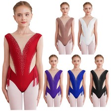 Kids Girls Ballerina Samba Unitards Latin Dancewear Professional Jumpsuit Yoga
