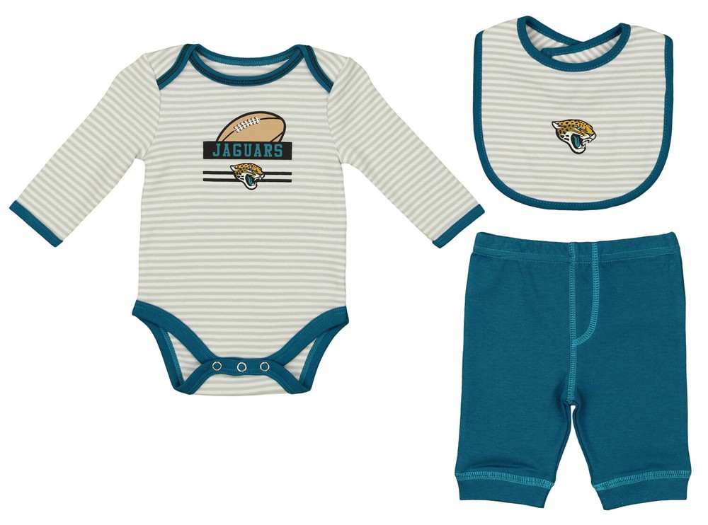OuterStuff NFL Newborn Creeper, Bib and Pant Set, Jacksonville Jaguars