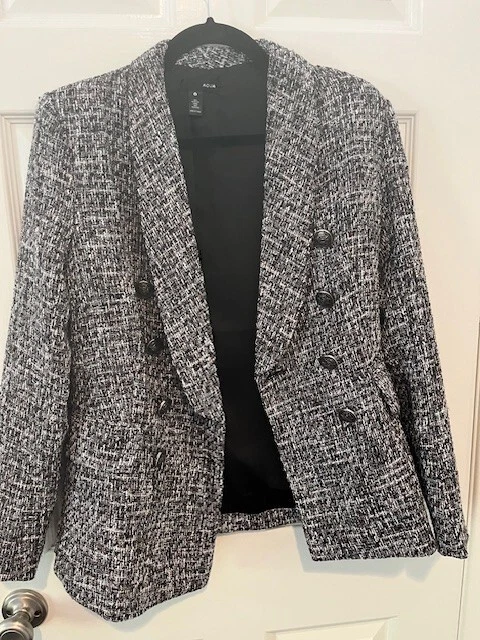 Blazer Tweed Gris Aqua y Plata Talla S Doble Pecho  Foto 3 de 4