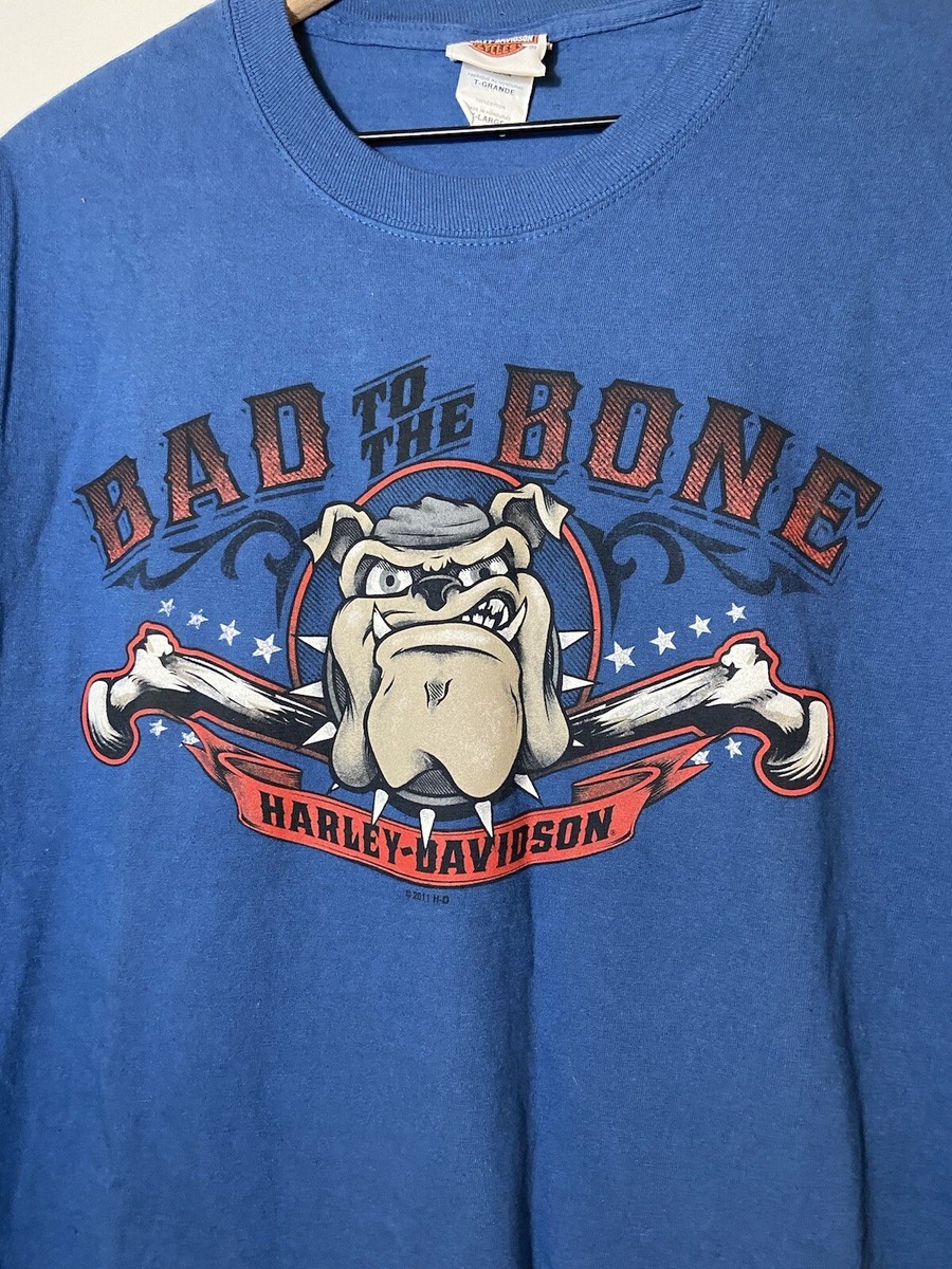 Harley Davidson Pataskala Ohio Bad To The Bone T Shirt Blue Dog Sz