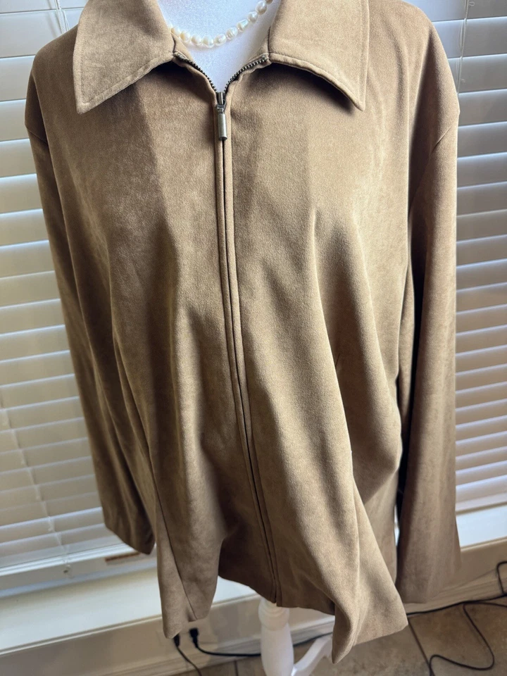 Camisa/chaqueta Briggs New York beige con cremallera completa talla grande para mujer 20W Foto 2 de 4