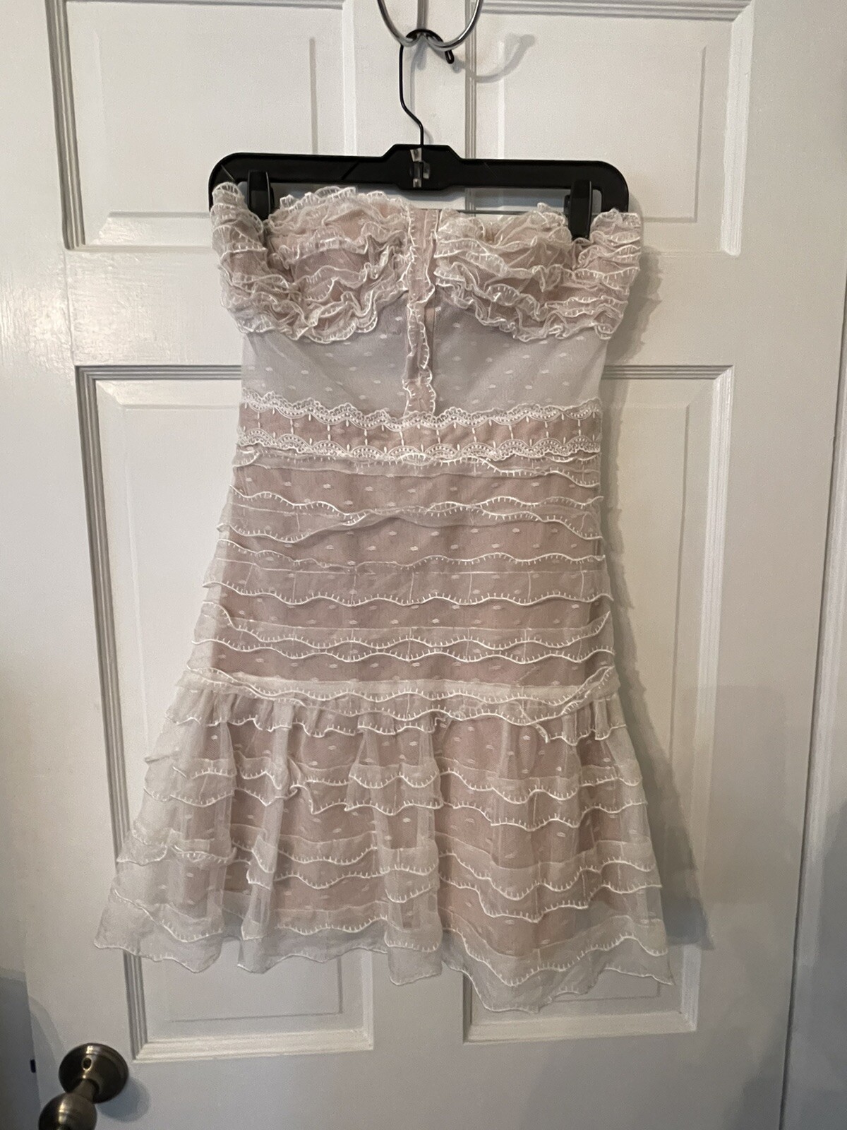 Alexis nude & white strapless lingerie silk lace ruff… - Gem