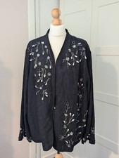 Indigo Moon Black Jacket Blazer Vintage 3xl Pearl Drop Lace Effect Cotton