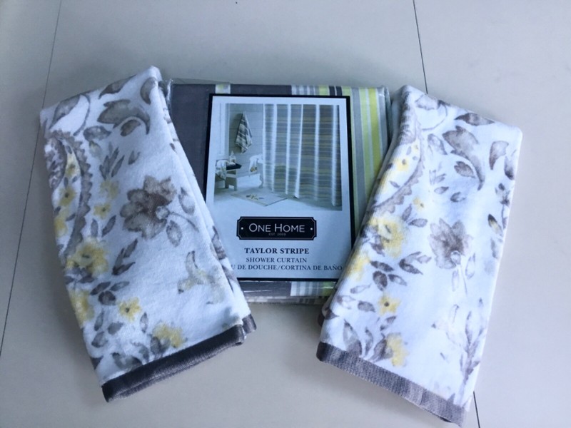 Cotton Striped Shower Curtain & Towels - 3 pc set - New!