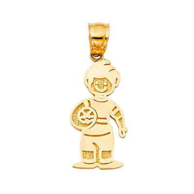 14K Echt Massiv Gelbgold Junge mit Kugel Anhänger für Herren Damen Junge mit Kugel 