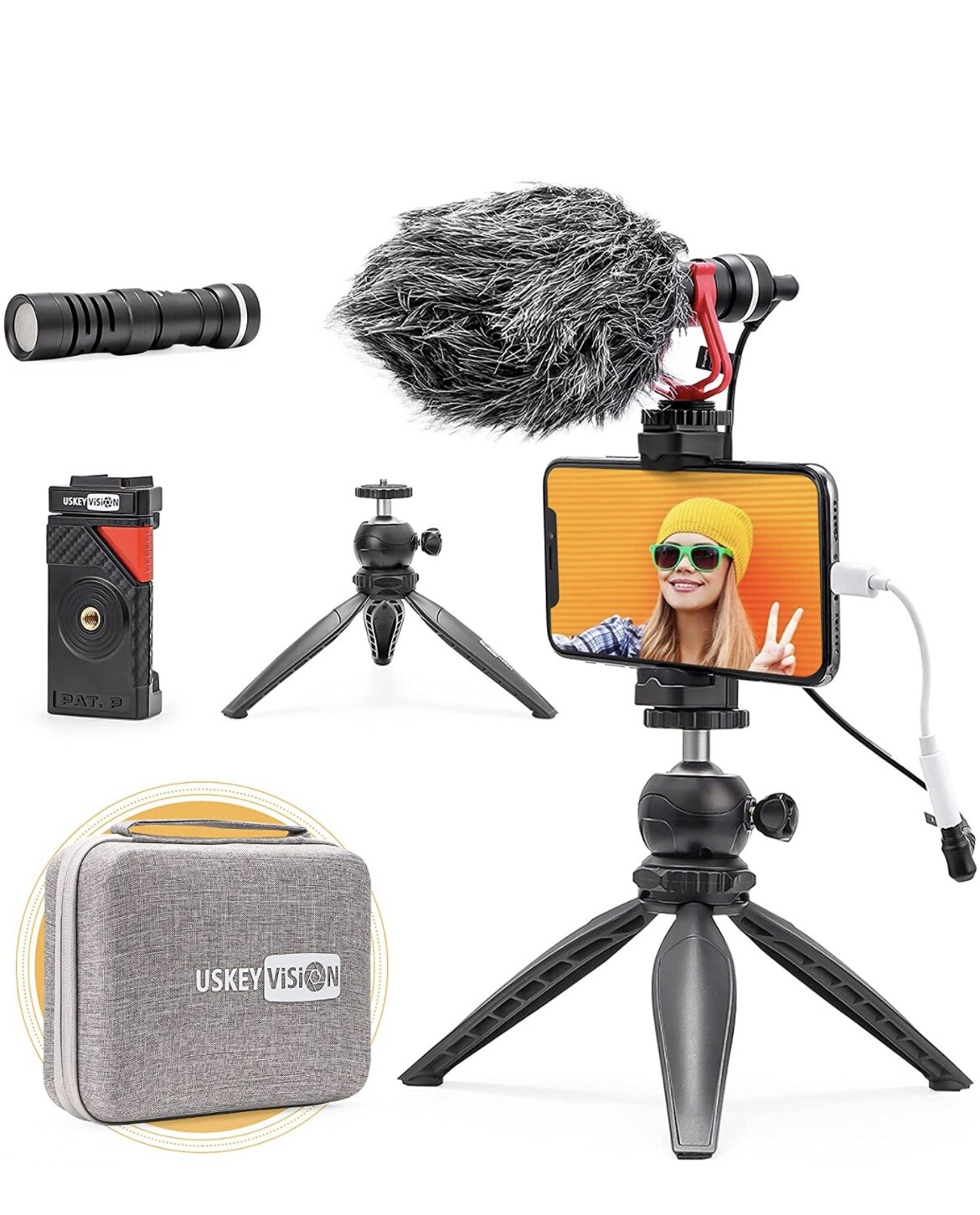 USKEYVISION Video Microphone Vlog Kit Youtuber Kit w/Microphone Tripod Ball H...