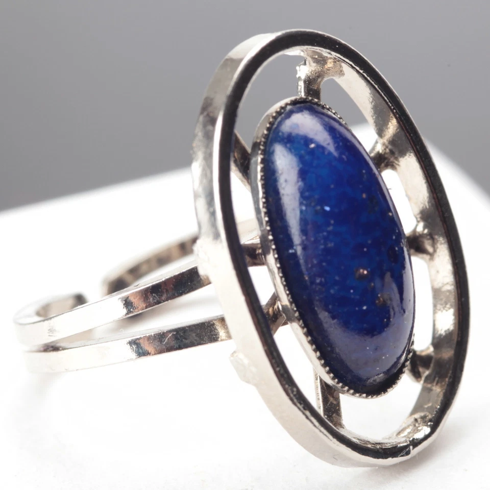 Ring Fingerring Größenverstellbar Modeschmuck Vintage 60er 70er blau silbern