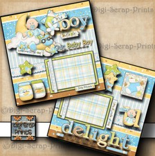 BABY BOY DELIGHT 2 premade scrapbook pages paper piecing layout DIGISCRAP A0028