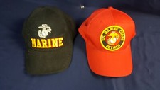 Lot 2 USMC Marine Corps Baseball Cap Hat Black Red Retired Snapback Adjustable