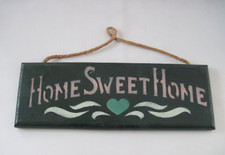 Home Sweet Home Sign Wood Wall Hanger with Rope Green 14x5