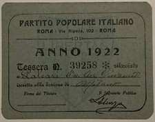 PARTITO POPOLARE ITALIANO LIBERTAS ANNO 1922 TESSERA SEZIONE DI MILANO
