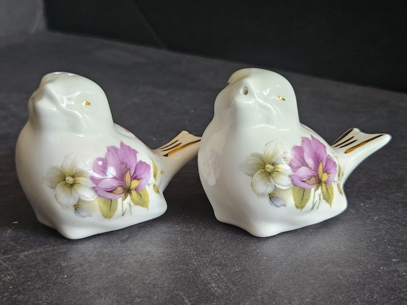 Hand Decorated Fine Bone China Bird Salt & Pepper Set, made in England