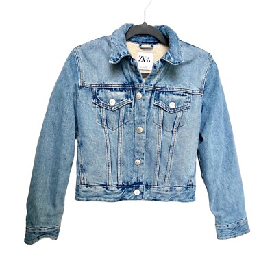 Zara women jean jacket warm winter lined Sherpa y2k