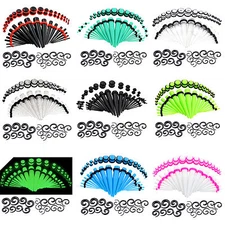 54Pcs Acrylic Taper Ear Stretcher Stretching Gauges Kit Spiral & Plugs 14G-00G