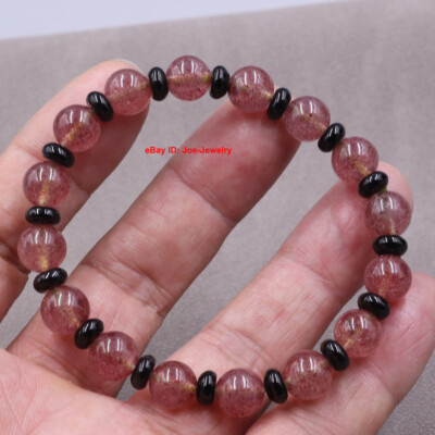 Natural Strawberry Quartz Women's Bracelet 8mm Round Bead OWN DESIGN 25% OFF