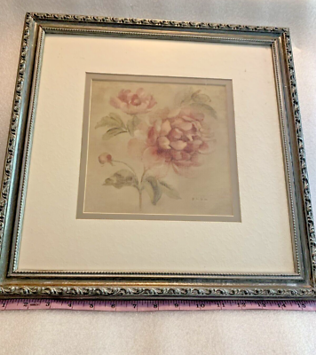 Antique Cheri Blum Floral Print On Canvas w/ Art Deco Original