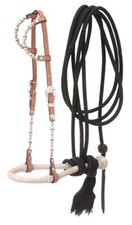 Western Natural Leather Ferrel Two Ear Headstall with Bosal  Mecate Reins