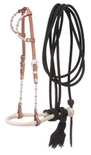 Western Natural Leather  Ferrel Two Ear Headstall with Bosal & Mecate Reins