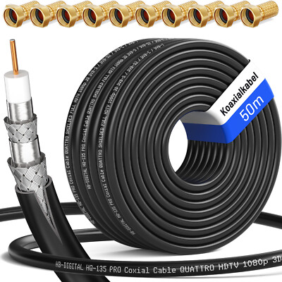 50m SAT Kabel Antennenkabel 4 fach 135dB DIGITAL Koax Koaxialkabel 135 FULL HDTV