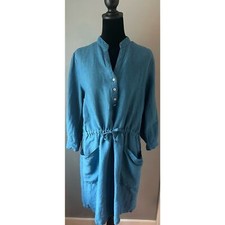 MNG Womens  Linen Blend Drawstring Waist Shirt Dress Size 8 Pockets