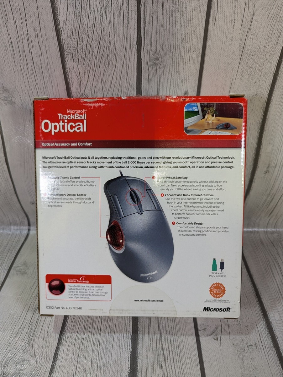 Vintage Microsoft TrackBall Optical Mouse Accuracy Comfort PC Mac