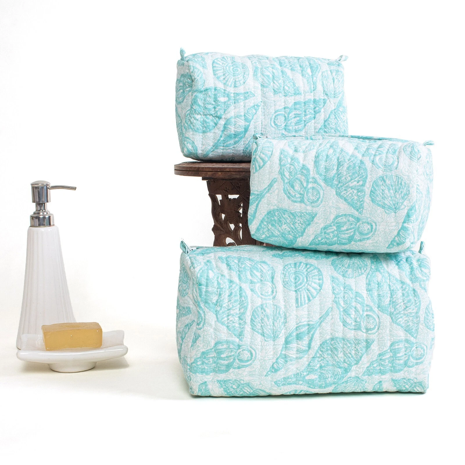 Hand Block Toiletry Bag Light Weight Makeup Indian Cotton Bags 3 PC Unisex