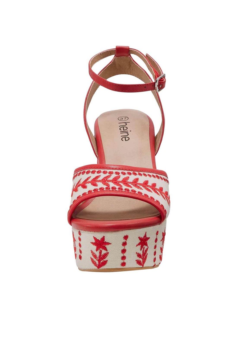 HEINE Damen Sandalette, Rindleder-Textil, ecru-rot - Main Image