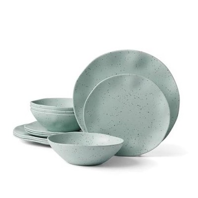 895952 Terrazzo Melamine 12 Piece Dinnerware Set, Lightweight Melamine Mint